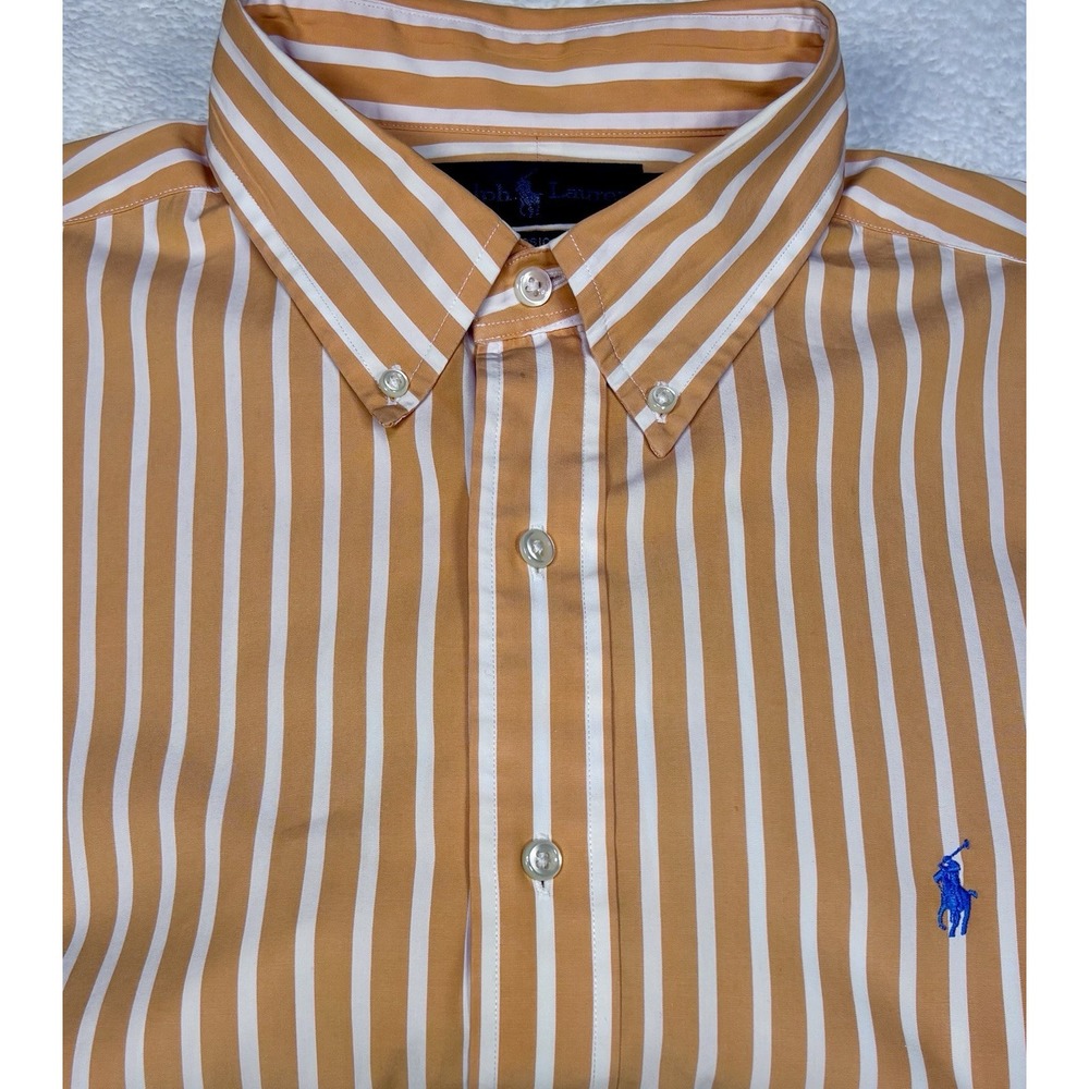 Ralph‎ Lauren Orange White Striped Button Down Shirt Classic Fit chest 51" L 31"